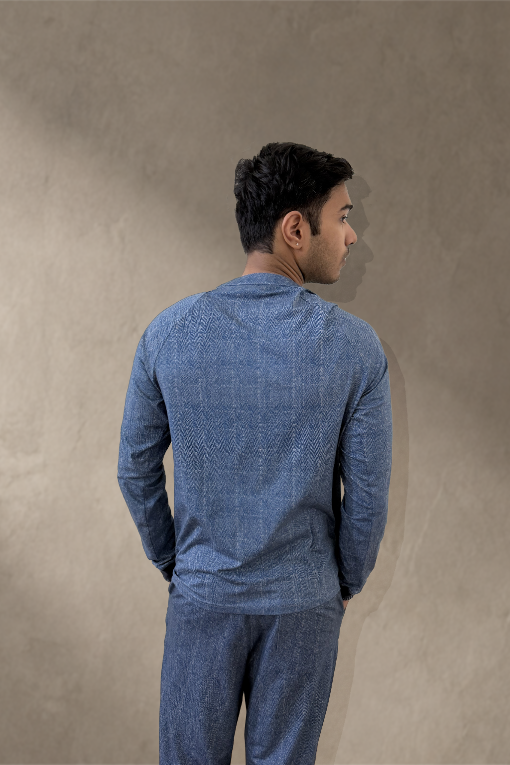Back view of Kyntsugi Herringbone Henley