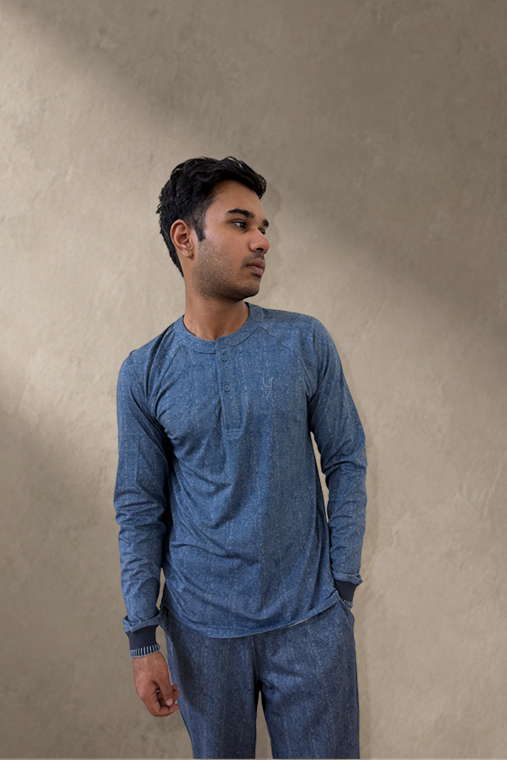 Front view of Kyntsugi Herringbone Henley