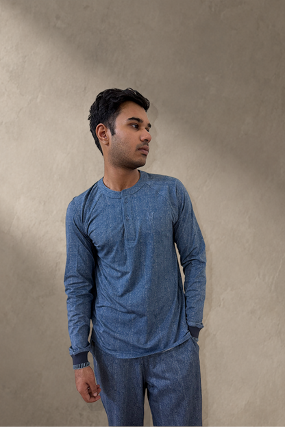 Front view of Kyntsugi Herringbone Henley