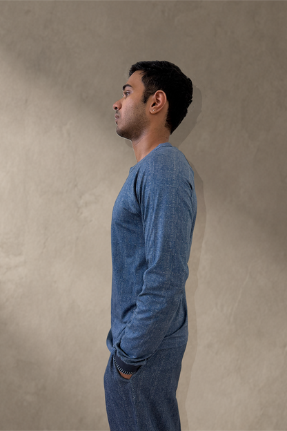 Side view of Kyntsugi Herringbone Henley