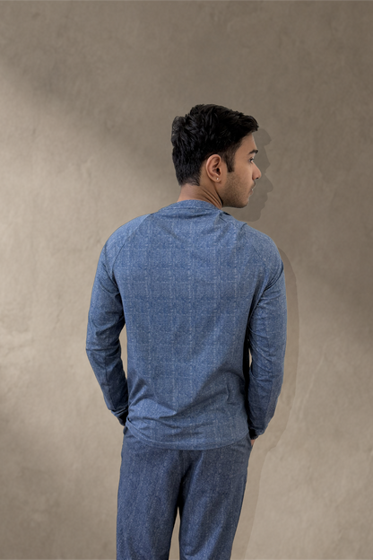 Back view of Kyntsugi Herringbone Henley