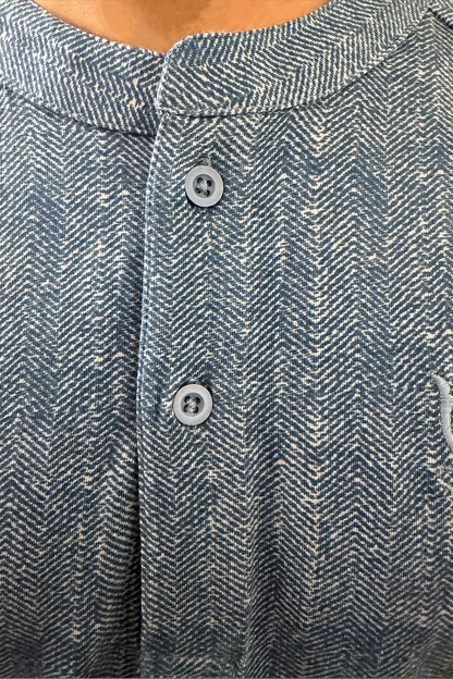Henley placket detail of Kyntsugi Herringbone Henley