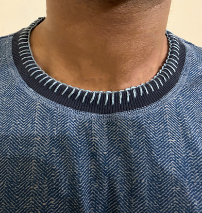 Herringbone Tee — embroidered neckline detail